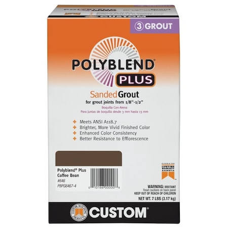 Polyblend Plus Sanded Grout, Solid Powder, Characteristic, Coffee Bean, 7 Lb Box